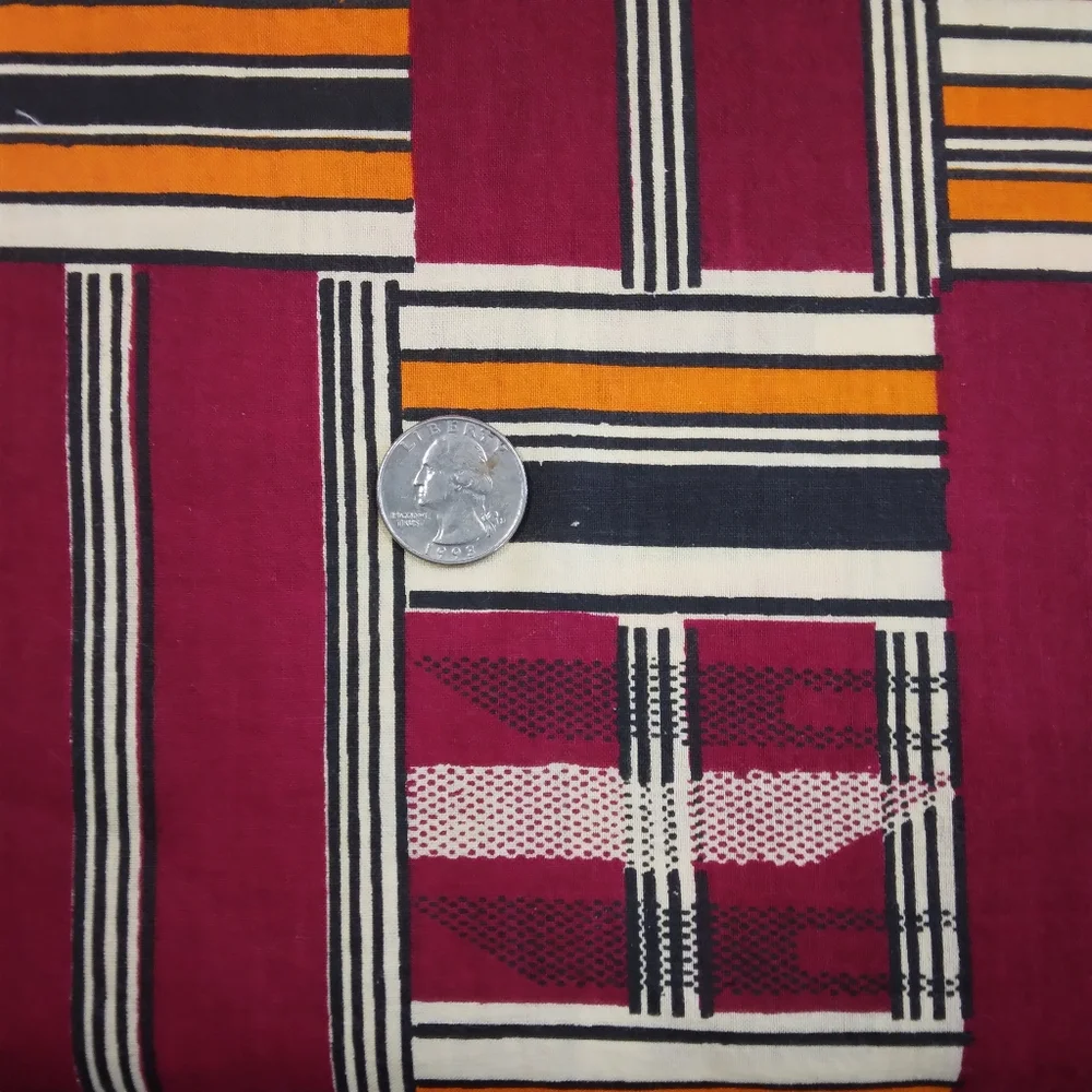 FABRIC Vintage Kente Inspired Printed Cotton Fabric, New And Unwashed, 3 Yards